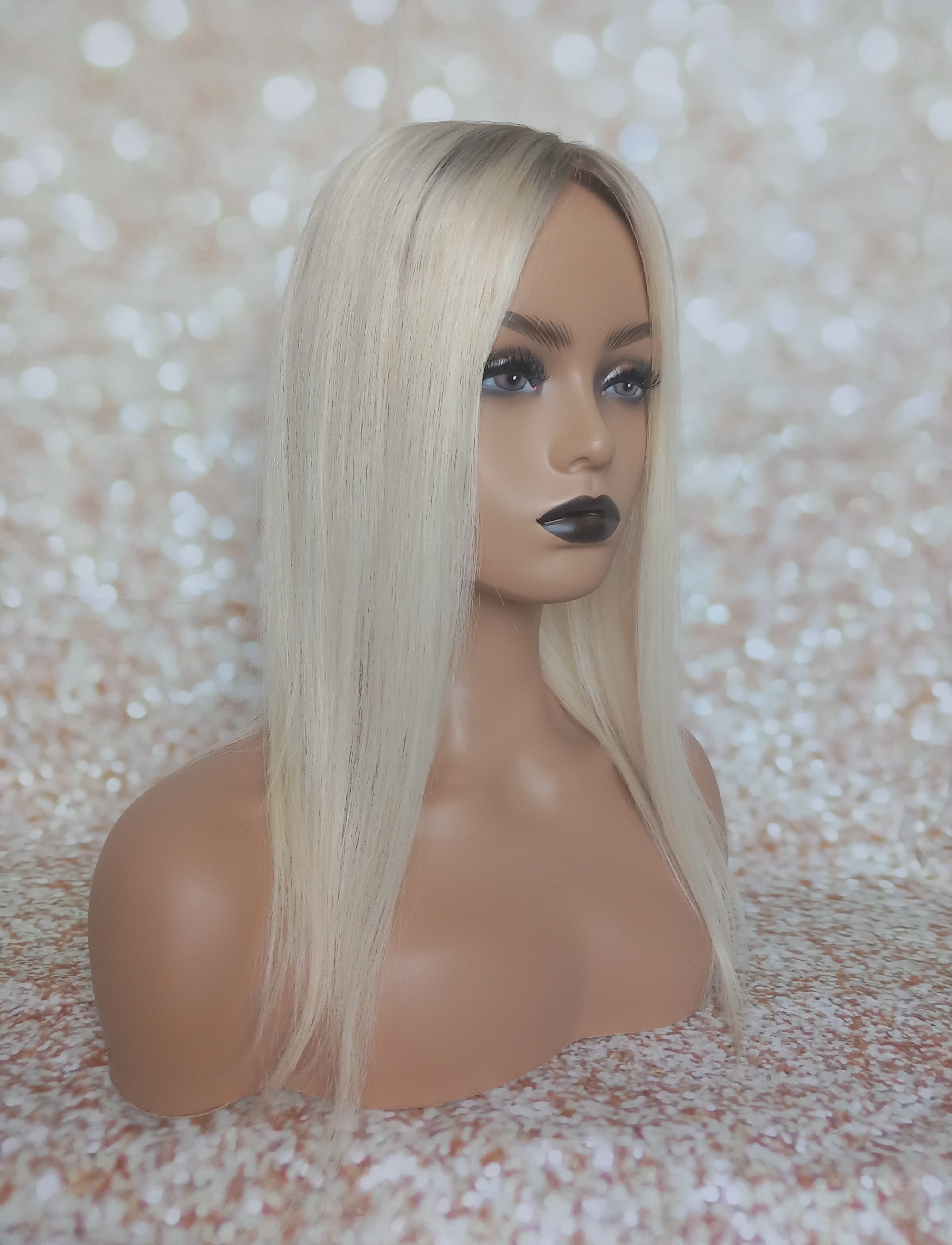 Ready to ship- Silk base topper , lightest blonde with light root, 5x6 inch, 18 inches long