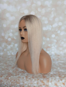 Ready to ship - human hair topper, silk and weft base, lace front, 16 inches long, light blonde light root