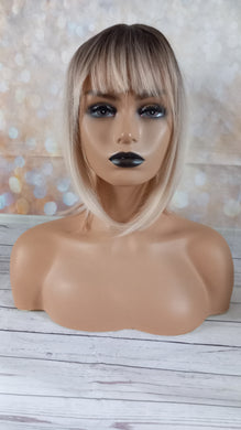 Clearance -Fibre topper, faux silk base, realistic part, dark ash rooted blonde 10 inches