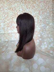 Ready to ship-lace base natural black human hair topper, fringe, bangs
