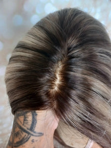 Ready to ship- Silk base topper , mid brown, ash blonde, light blonde with root, 5x5 inch, 20 inches long