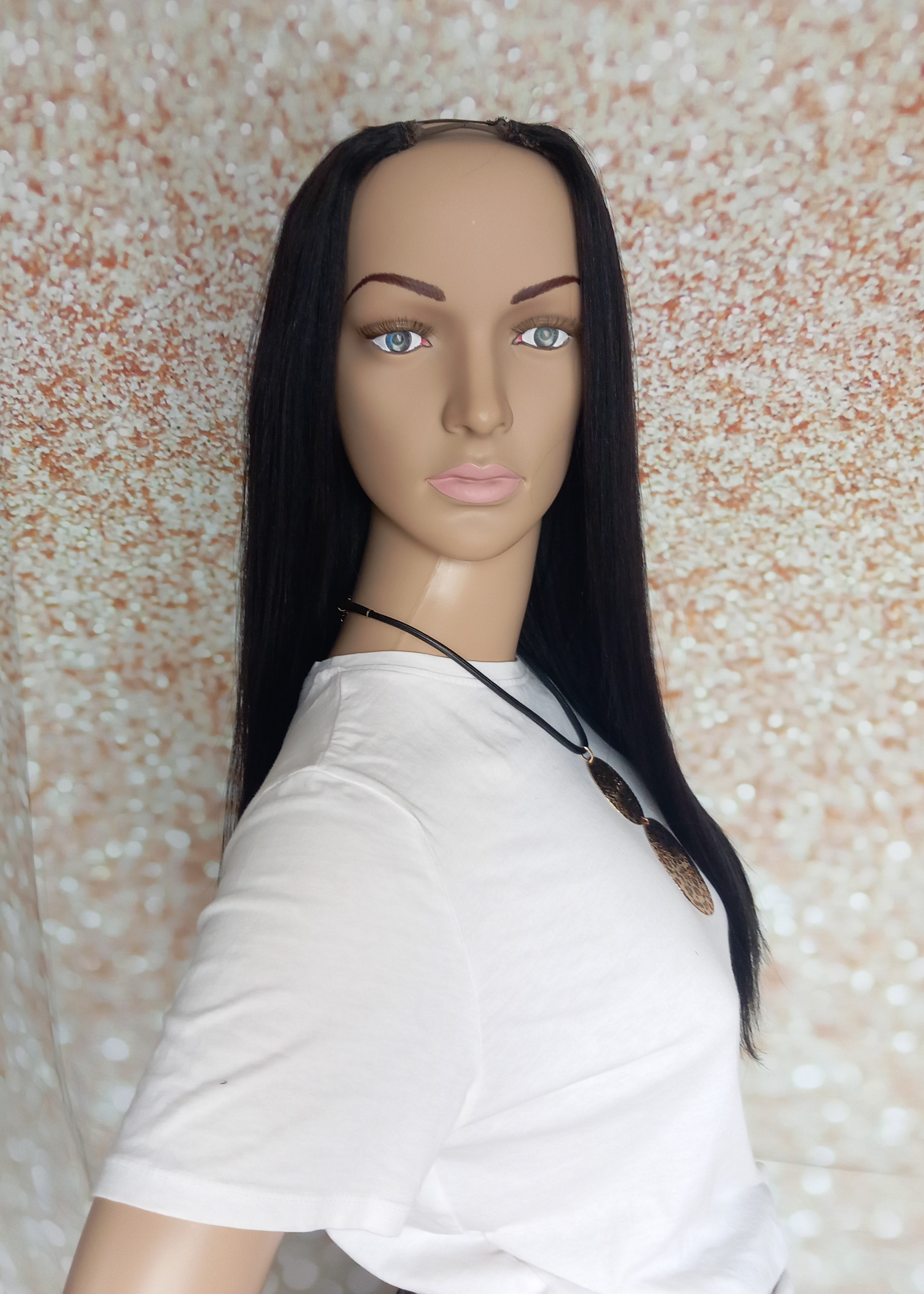 Ready to ship, Vibe U part wig, Glossy black, 18 inches long, Medium size