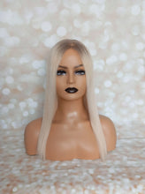 Load image into Gallery viewer, Ready to ship - human hair topper, silk and weft base, lace front, 16 inches long, light blonde light root