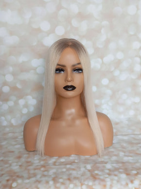 Ready to ship - human hair topper, silk and weft base, lace front, 16 inches long, light blonde light root