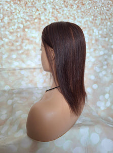 Ready to ship- silk base human hair topper, 14 inches long, 2- darkest warm brown