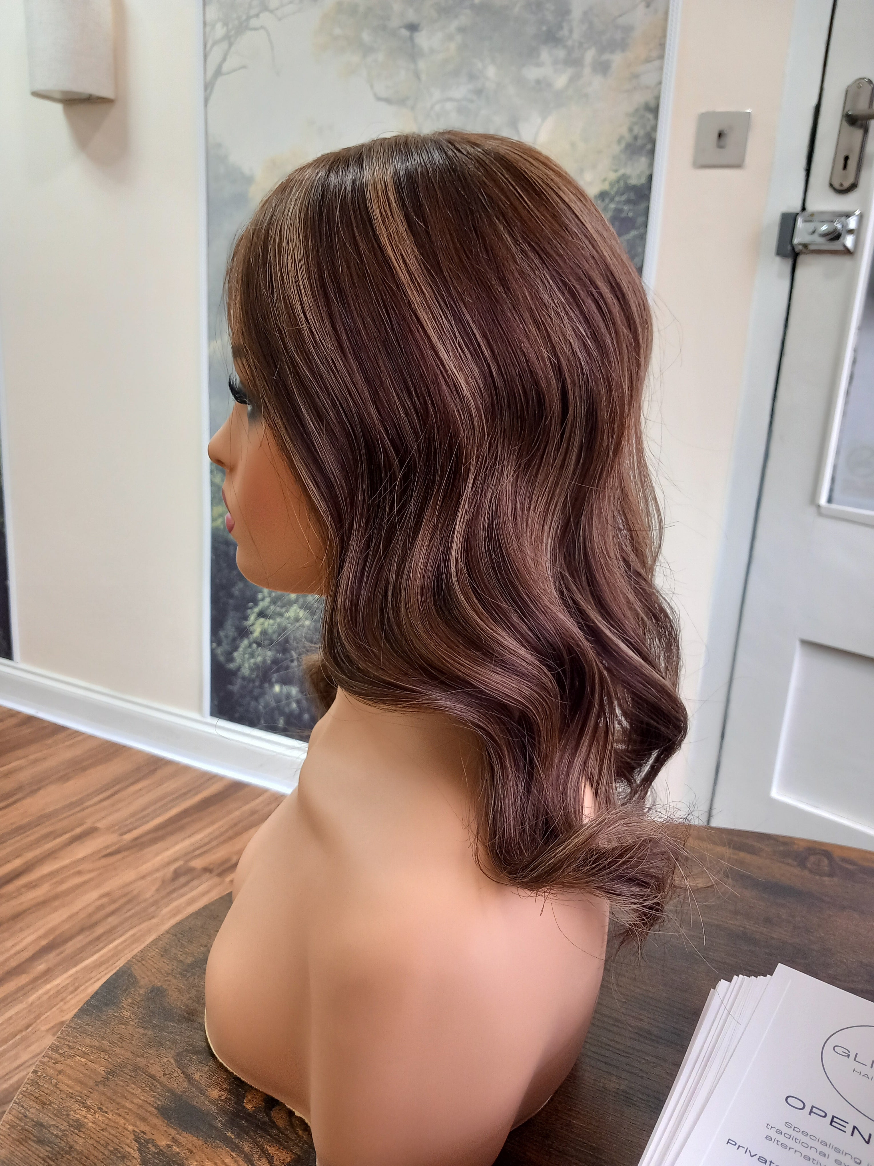 Ready to ship - Bella quality human hair topper, silk and weft base, lace front, 16 inches long, mocha balayage