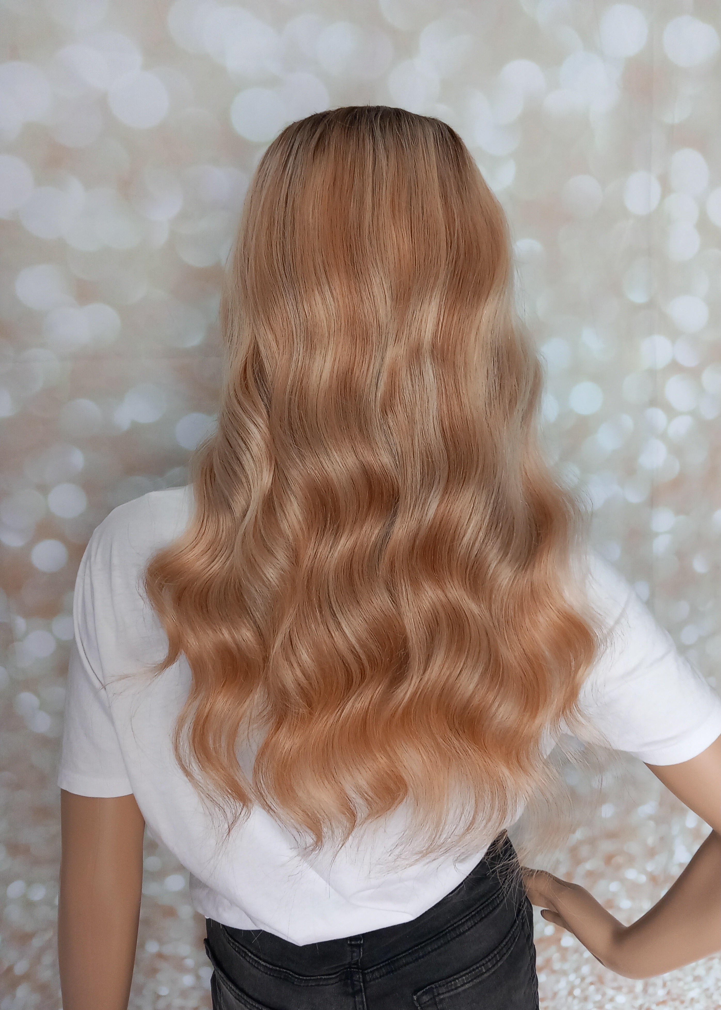 Clearance - Ready to ship- Human hair U part wig, #18/613/22/8-ash/light/ cream blonde/auburn brown- 16 inches long, small