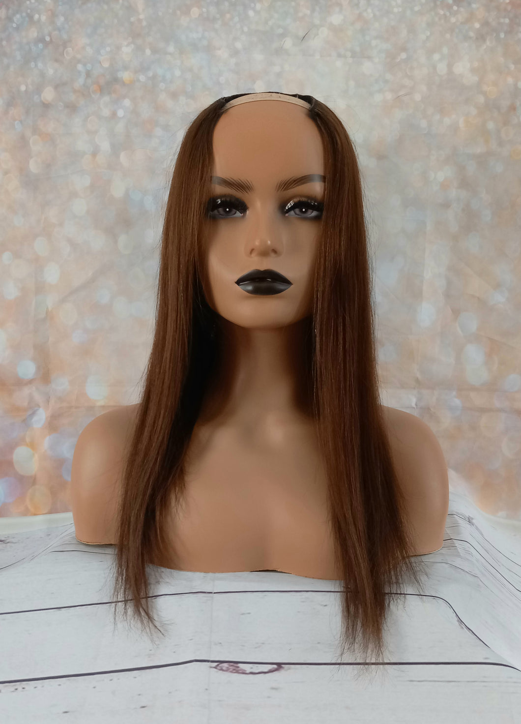 Ready to ship- U part topper #4, dark brown clip in hair booster, volumiser, 18 inches long 6x6 inch