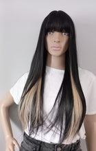 Load image into Gallery viewer, Clearance- Immediate despatch- black and blonde Fibre wig, synthetic, fringe, bangs, 18 inches long