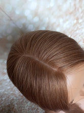 Load image into Gallery viewer, Ready to ship -luxury quality human hair topper, silk and weft base, lace front, 16 inches long, light golden brown