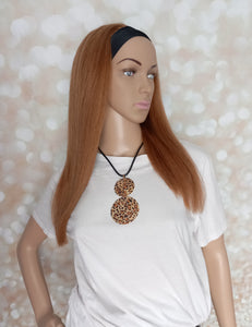 Ready to ship- Human hair headband wig, band fall, auburn brown, 16 inches long, straight