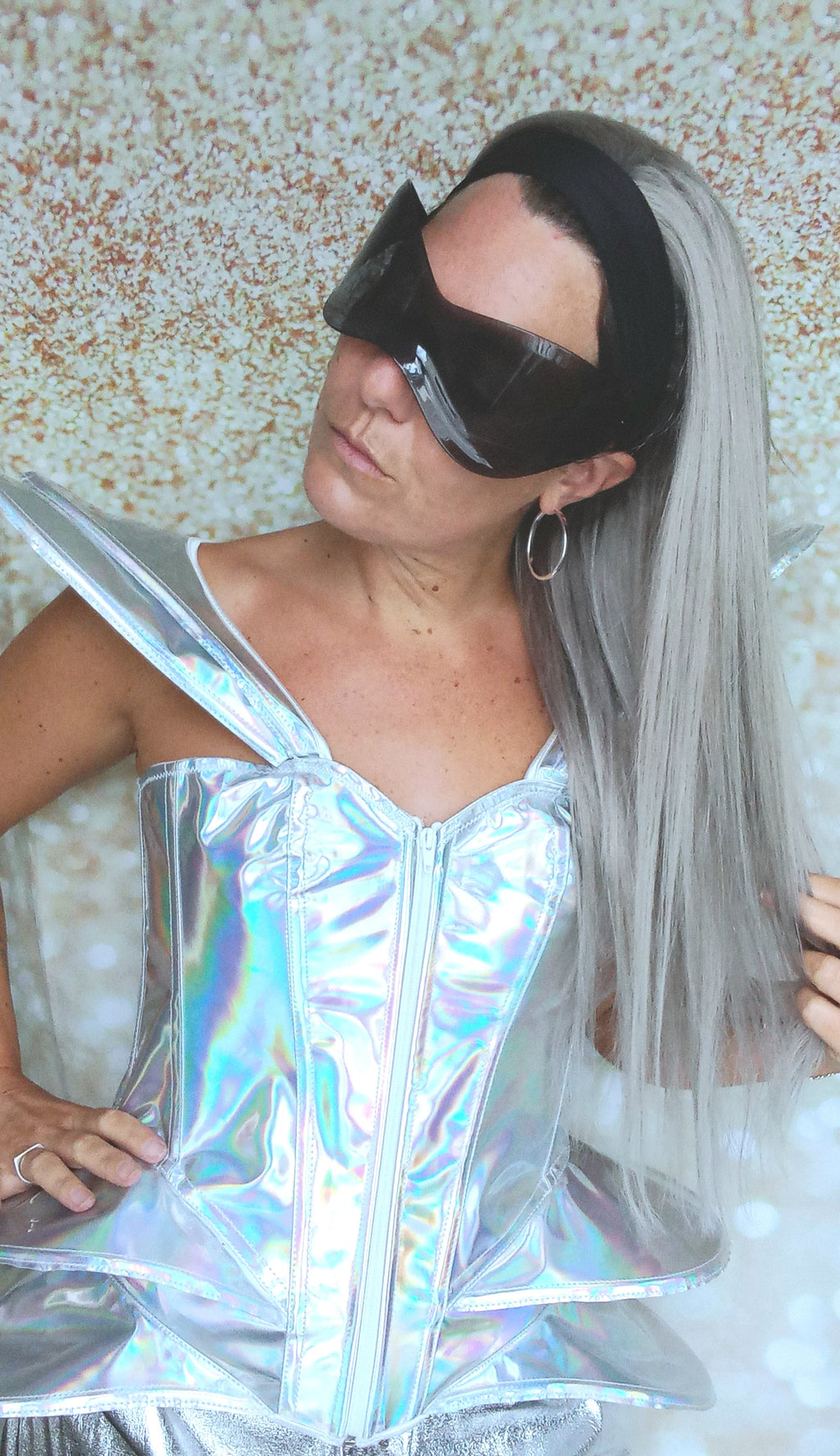 Ready to ship- Khloe Human hair headband wig, band fall, silver grey, 18 inches long, straight