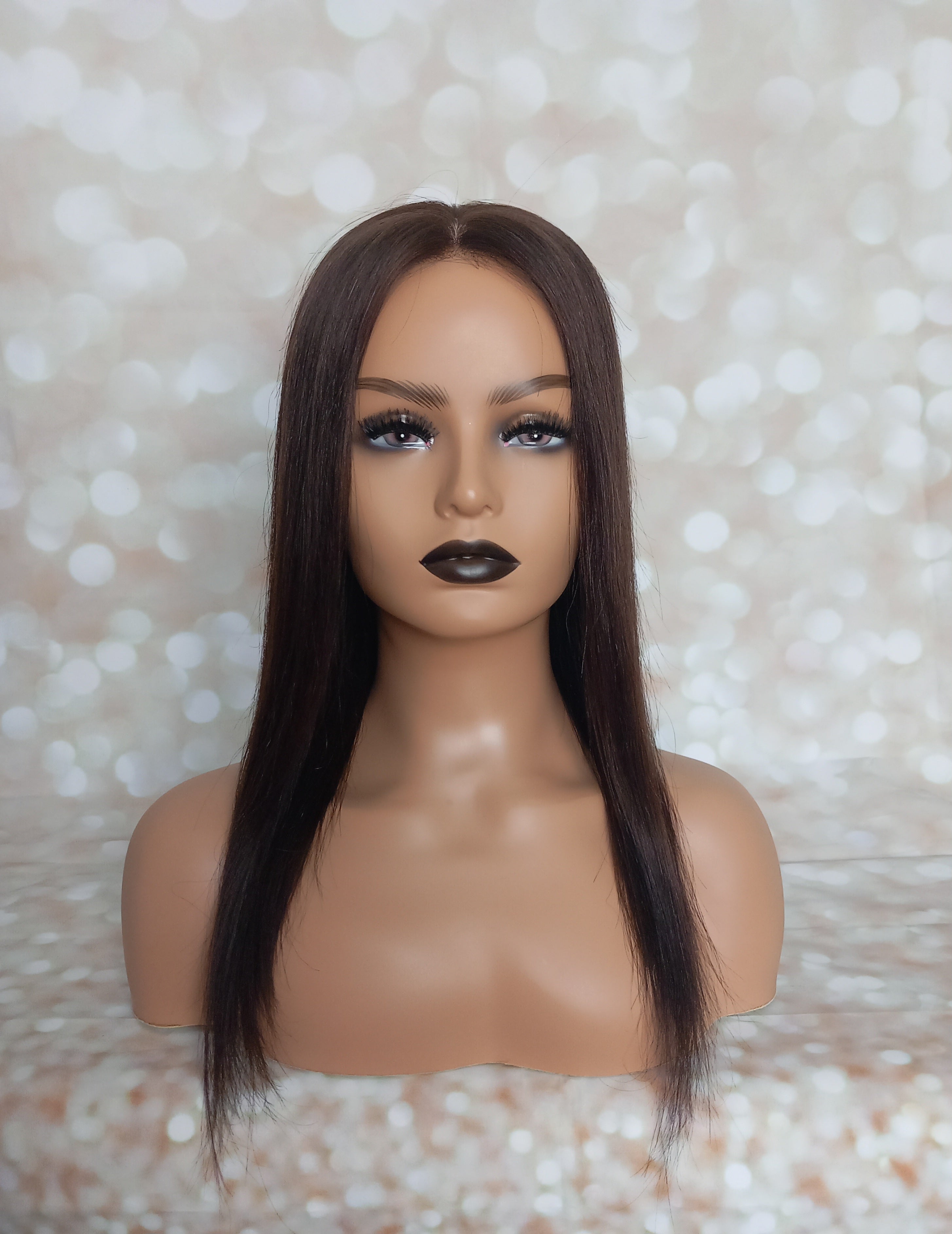 Ready to ship - Bella human hair topper, silk and weft base, lace front, 16 inches long, organic cocoa