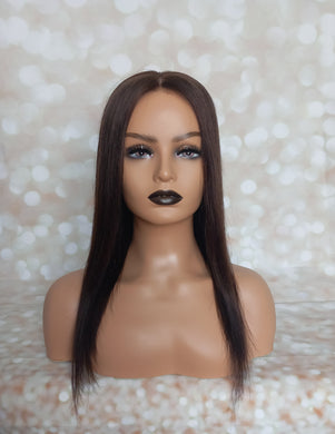 Ready to ship - human hair topper, silk and weft base, lace front, 16 inches long, darkest  brown