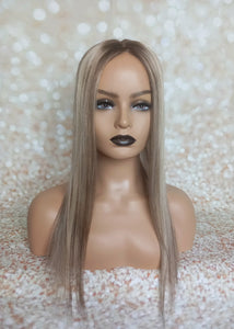 Ready to ship- Silk base topper , mid brown, ash blonde, light blonde with root, 5x5 inch, 20 inches long