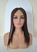 Ready to ship - Bella human hair topper, silk and weft base, lace front, 16 inches long, dark chocolate