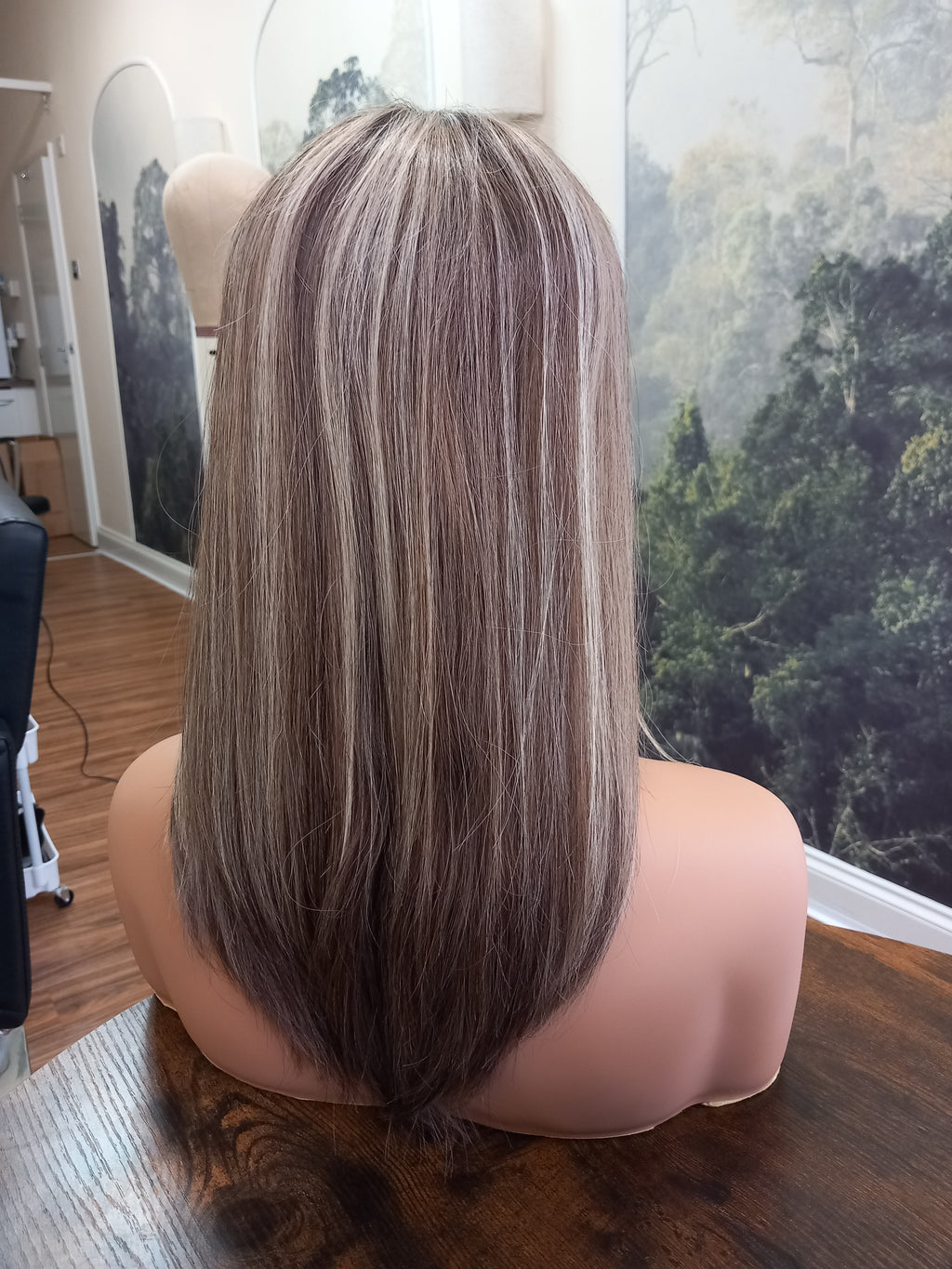 Ready to ship - Callie human hair topper, lace and weft base, lace front, 14 inches long, 613/22/4 medium root- ash and smoke