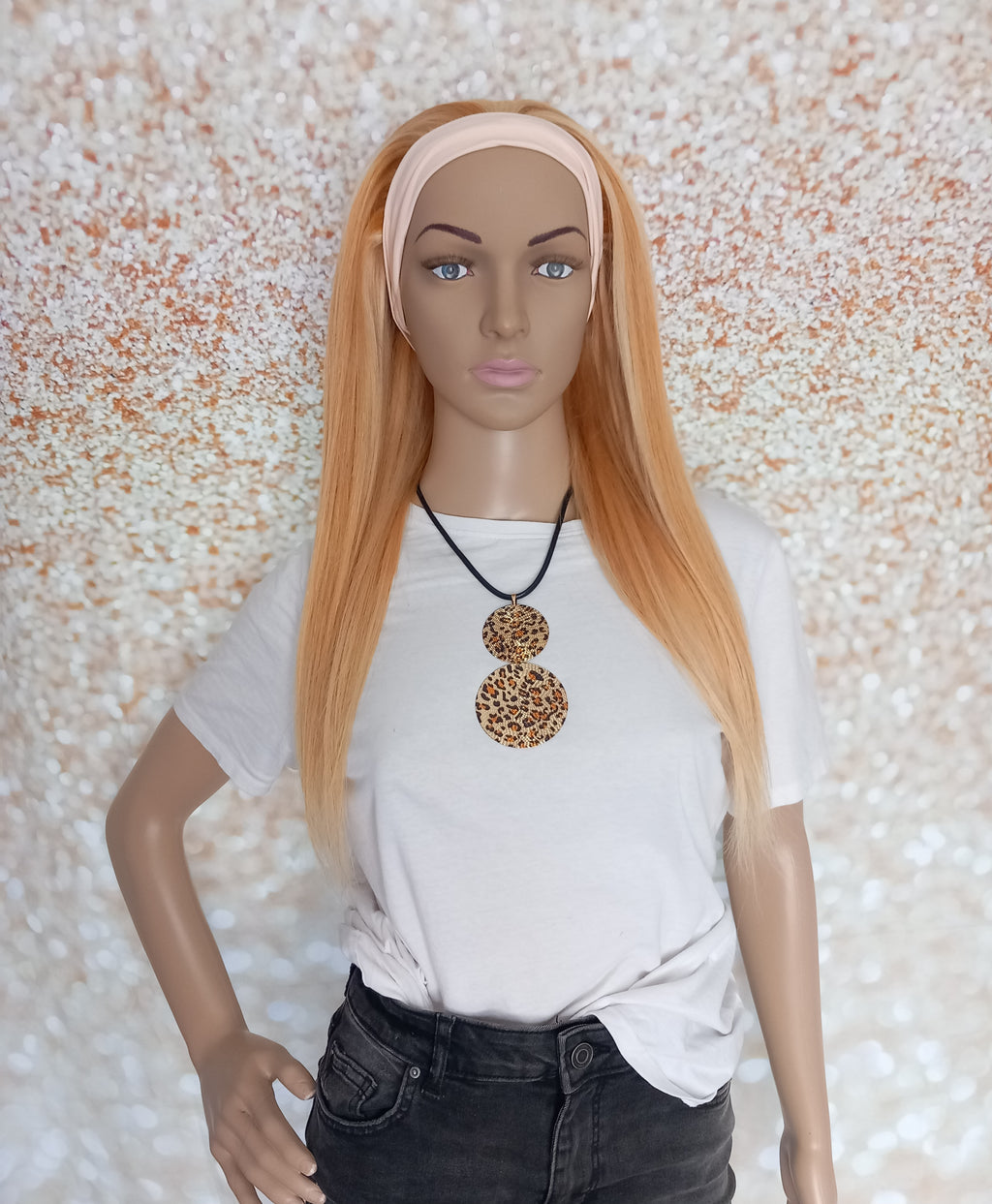 Ready to ship- Khloe Human hair headband wig, band fall, copper/613 blonde mix, 18 inches long, straight