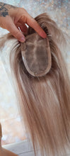 Load image into Gallery viewer, Immediate despatch-monofilament clip in hair topper, 27/613 strawberry blonde/ light blonde, light root, fringe 14 inches long