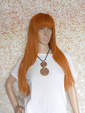 Charger l&#39;image dans la galerie, Clearance - Ready to ship -Copper dream human hair lace top wig with mini lace front medium cap, 18 inches long, 200 density, with fringe, without fringe option