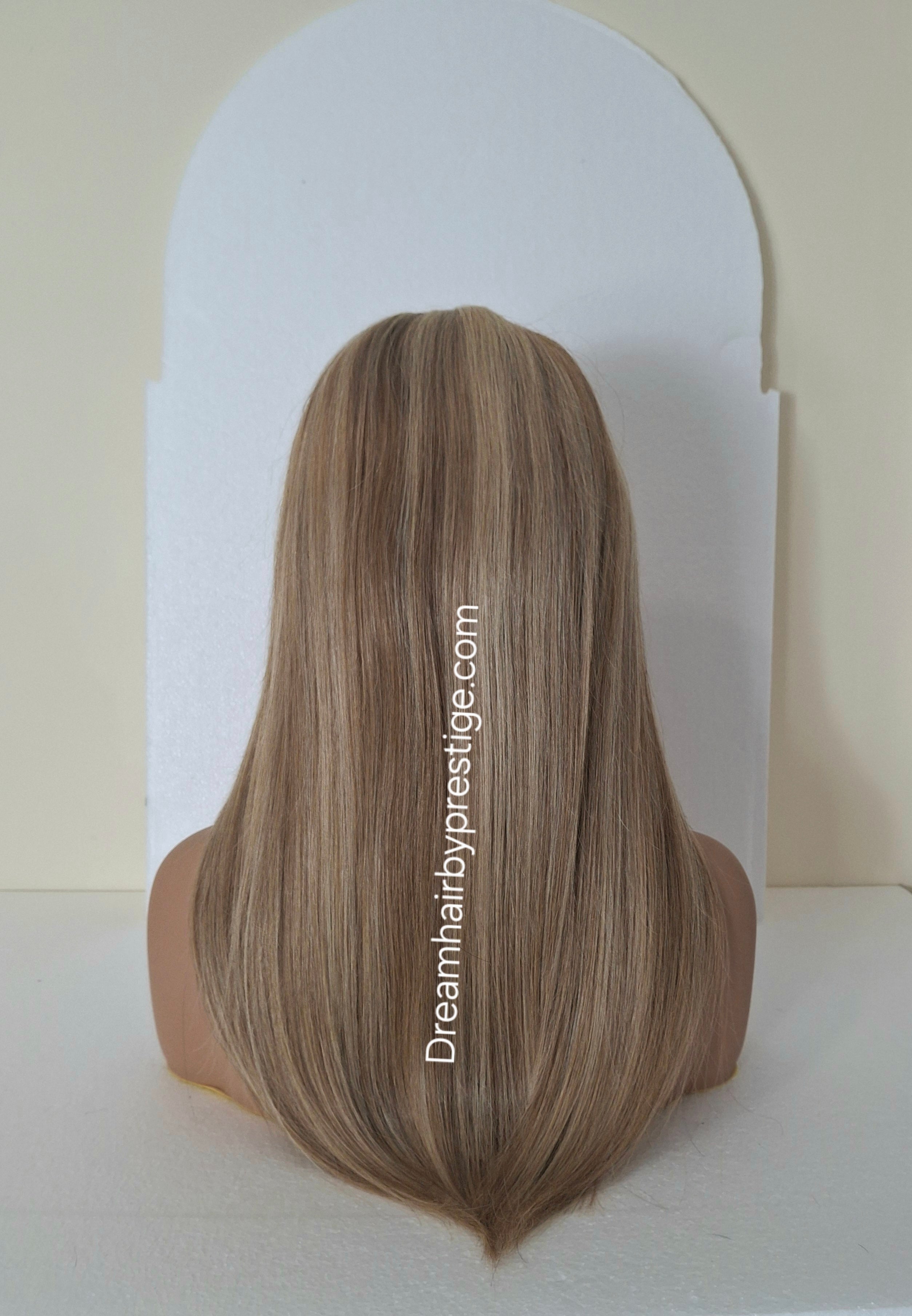 Grace U part wig, golden brown light blonde, 18 inches long, Medium size
