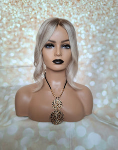 Ready to ship- silk base human hair topper, 12 inches long, ash brown, ice blonde
