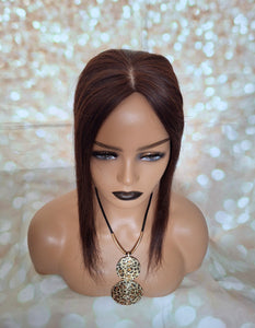 Ready to ship- silk base human hair topper, 14 inches long, 2- darkest warm brown