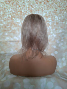 Ready to ship- silk base human hair topper, 12 inches long, ash brown, ice blonde