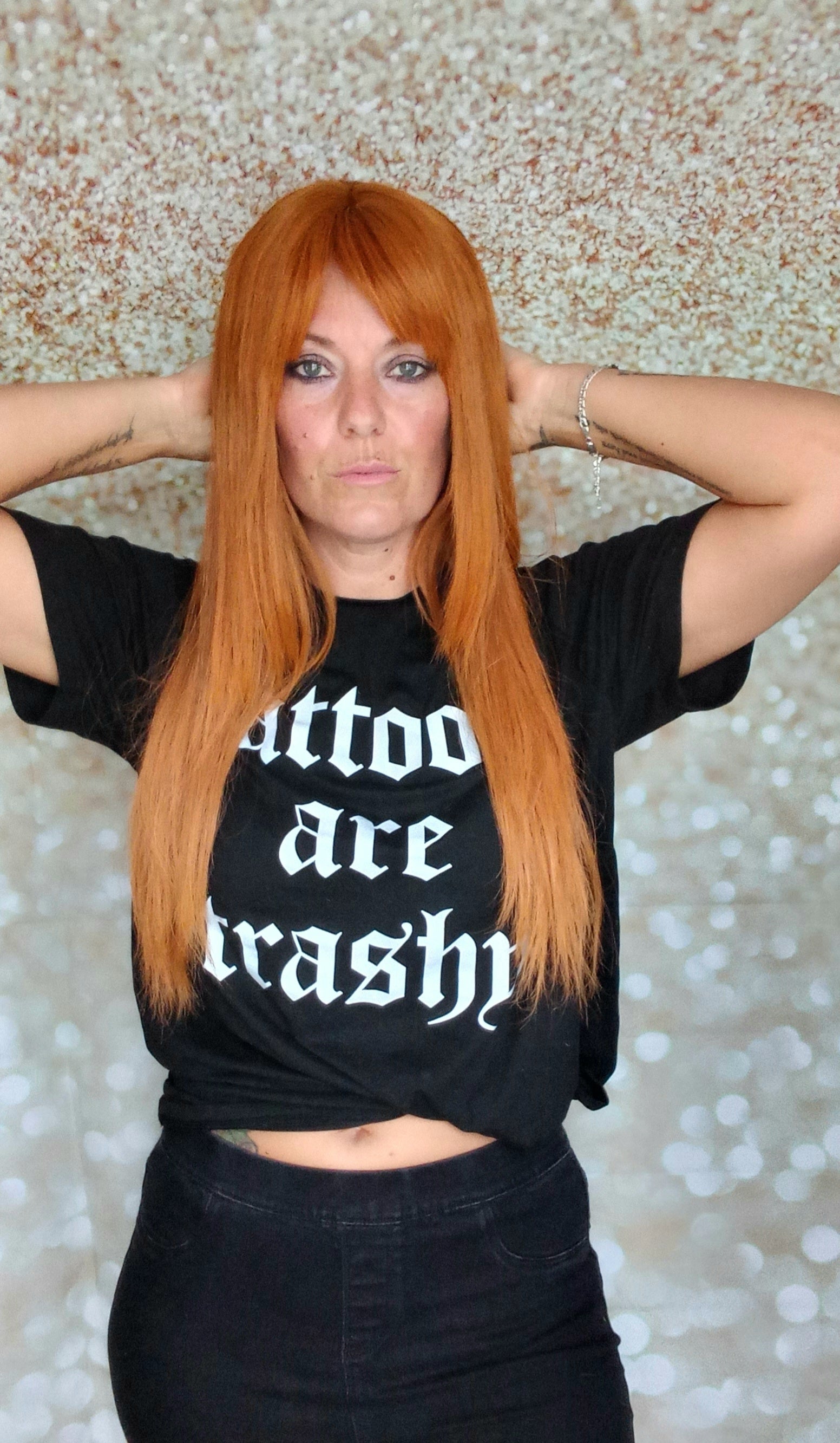 Clearance - Ready to ship -Copper dream human hair lace top wig with mini lace front medium cap, 18 inches long, 200 density, with fringe, without fringe option