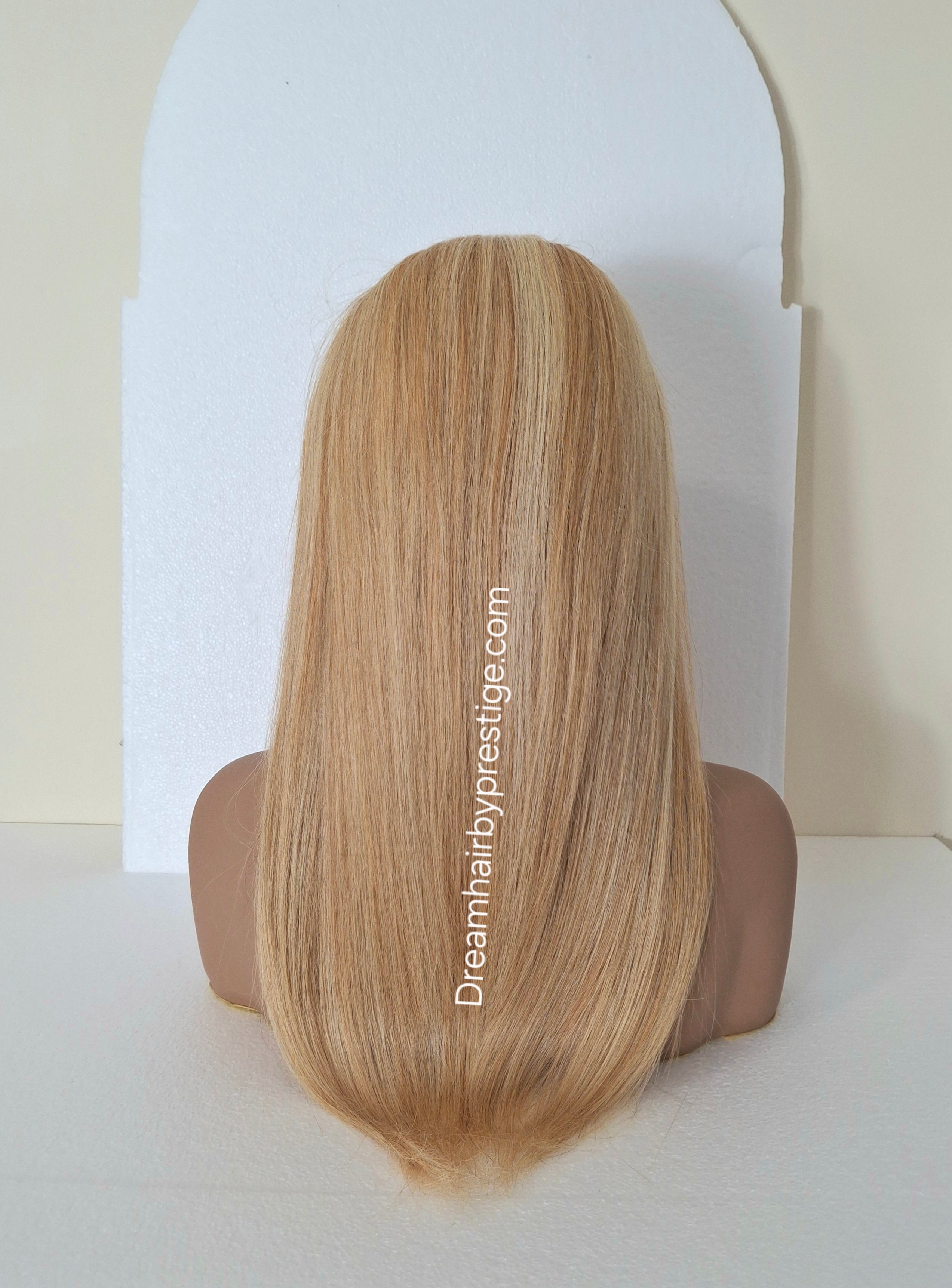 Vibe Human hair headband wig, band fall, copper/613 blonde mix, 18 inches long, straight