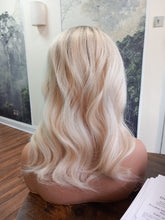Load image into Gallery viewer, Ready to ship -luxury quality human hair topper, silk and weft base, lace front, 16 inches long, light blonde light root