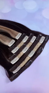 Double weft clip in hair extensions, human remy hair, 16/18/20 inch, 200g