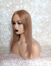 Load image into Gallery viewer, Ready to ship -luxury quality human hair topper, silk and weft base, lace front, 16 inches long, light golden brown