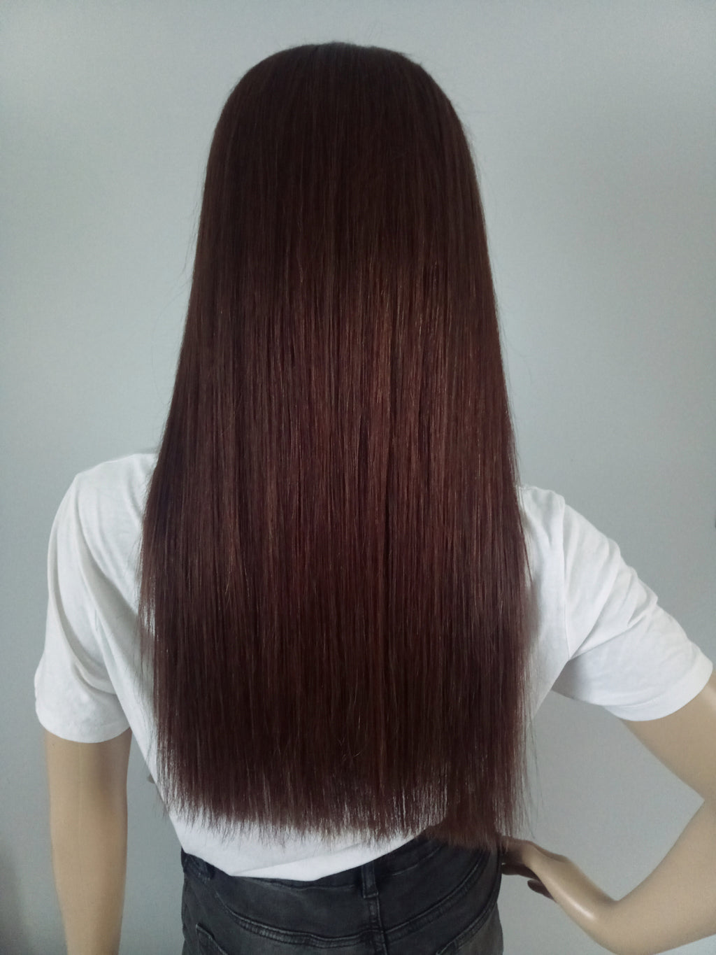 Liquidation- Expédition immédiate- Perruque de cheveux humains, brun foncé, fermeture en dentelle, couleur 4