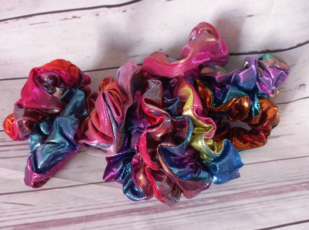 Foil rainbow hair scrunchies, unicorn hair, multicolour, fashion, gift