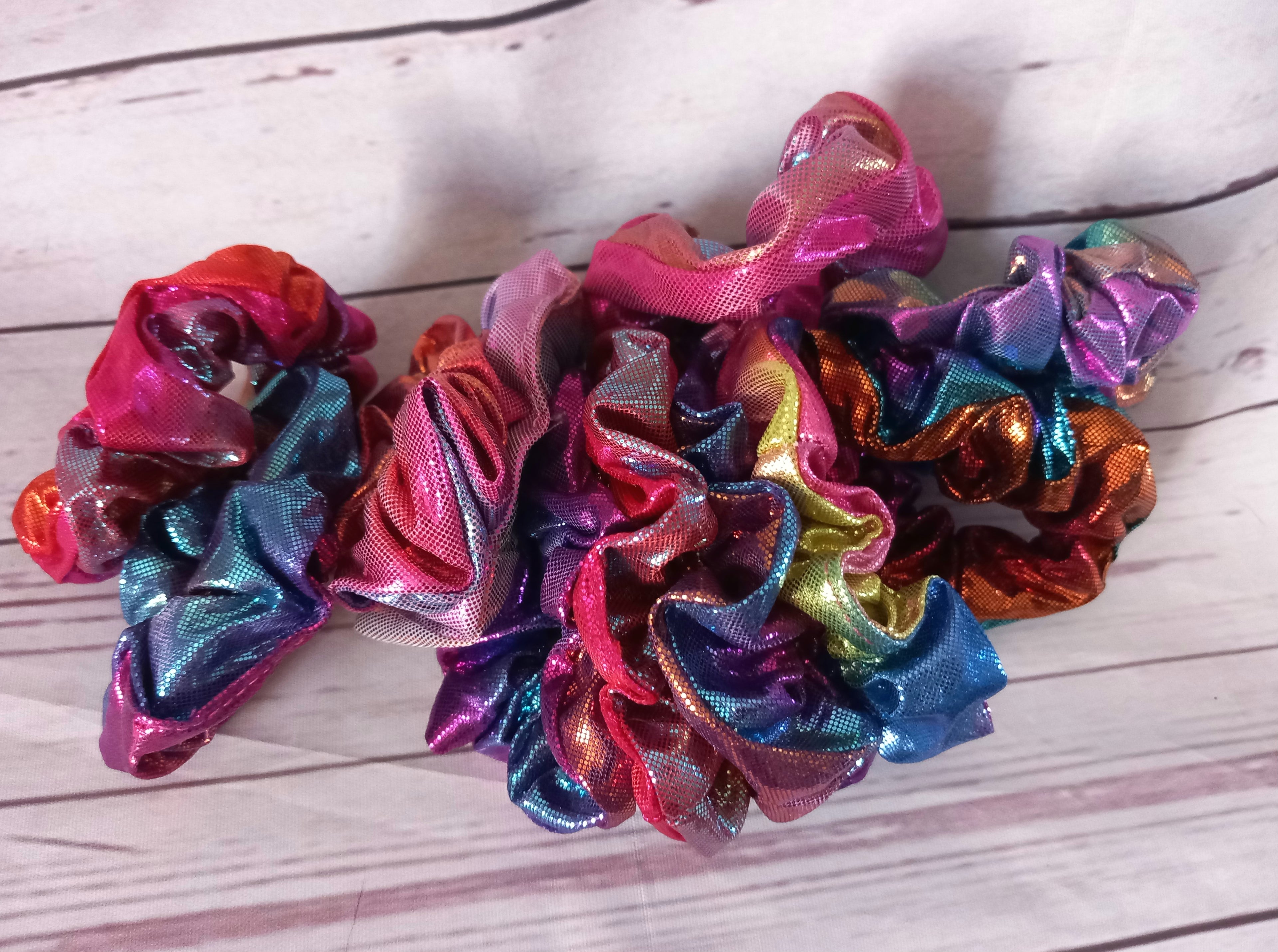 Foil rainbow hair scrunchies, unicorn hair, multicolour, fashion, gift