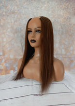 Load image into Gallery viewer, Ready to ship- U part topper #4, dark brown clip in hair booster, volumiser, 18 inches long 6x6 inch