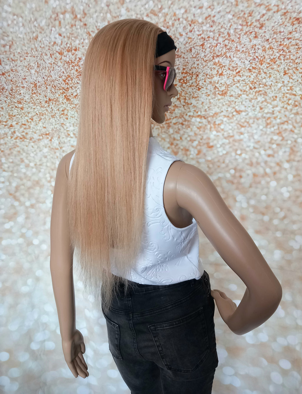 Ready to ship- Khloe Human hair headband wig, band fall, 18/613 blonde mix, 18 inches long, straight