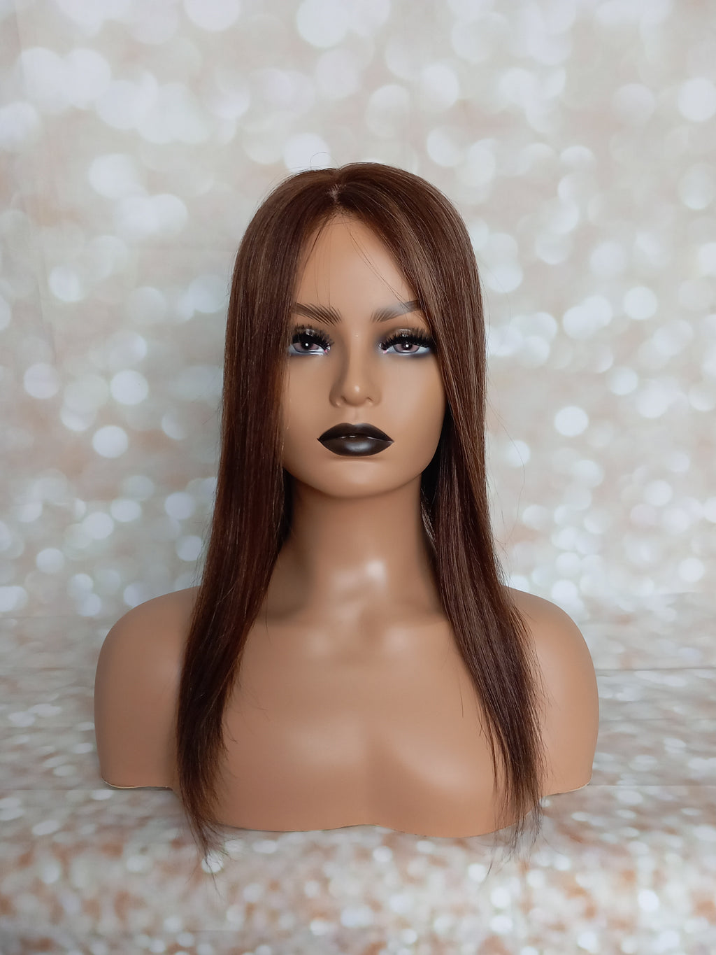 Ready to ship - Bella quality human hair topper, silk and weft base, lace front, 16 inches long, mocha balayage