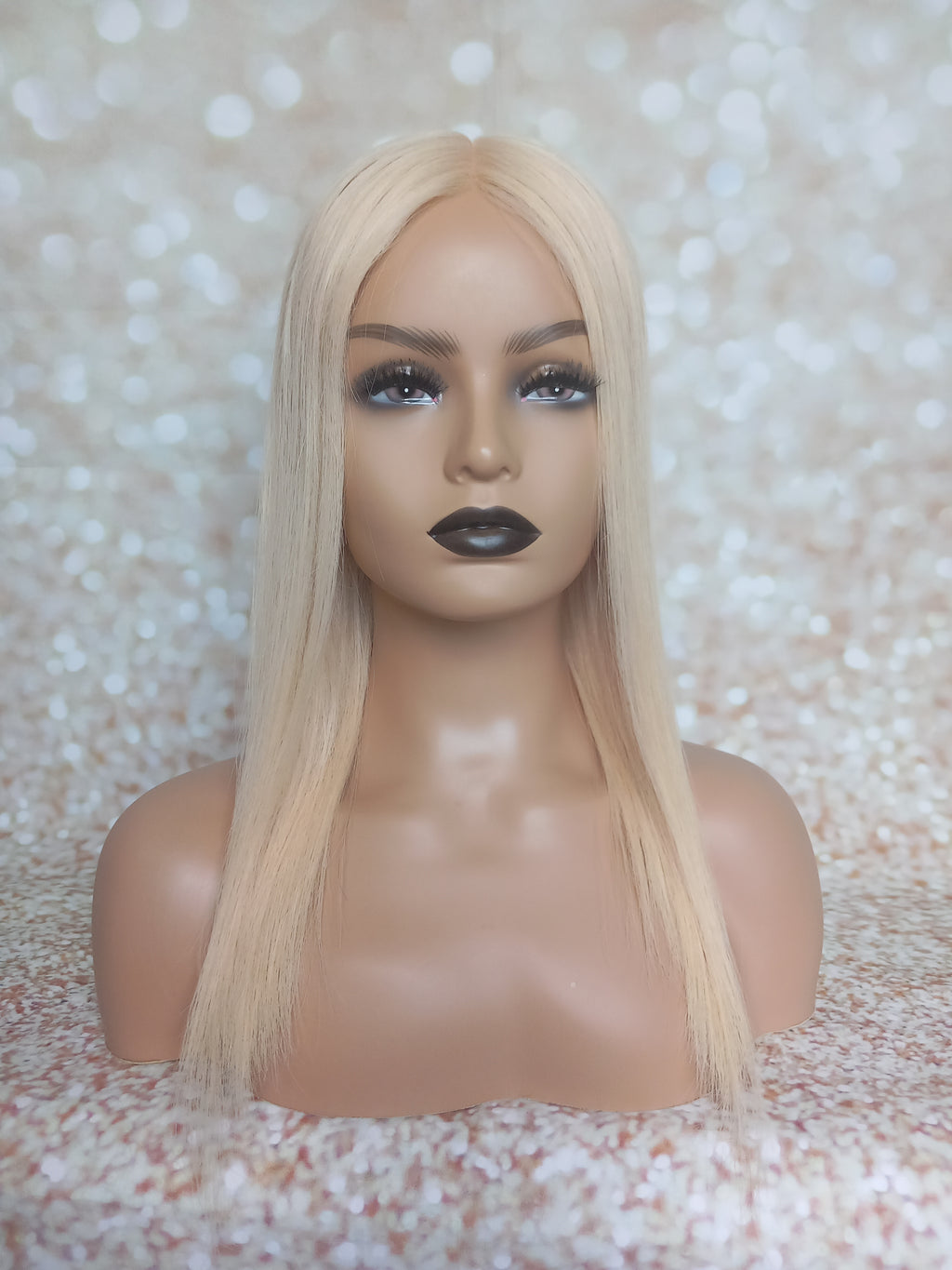 Ready to ship -Bella quality human hair topper, silk and weft base, lace front, 16 inches long, creme