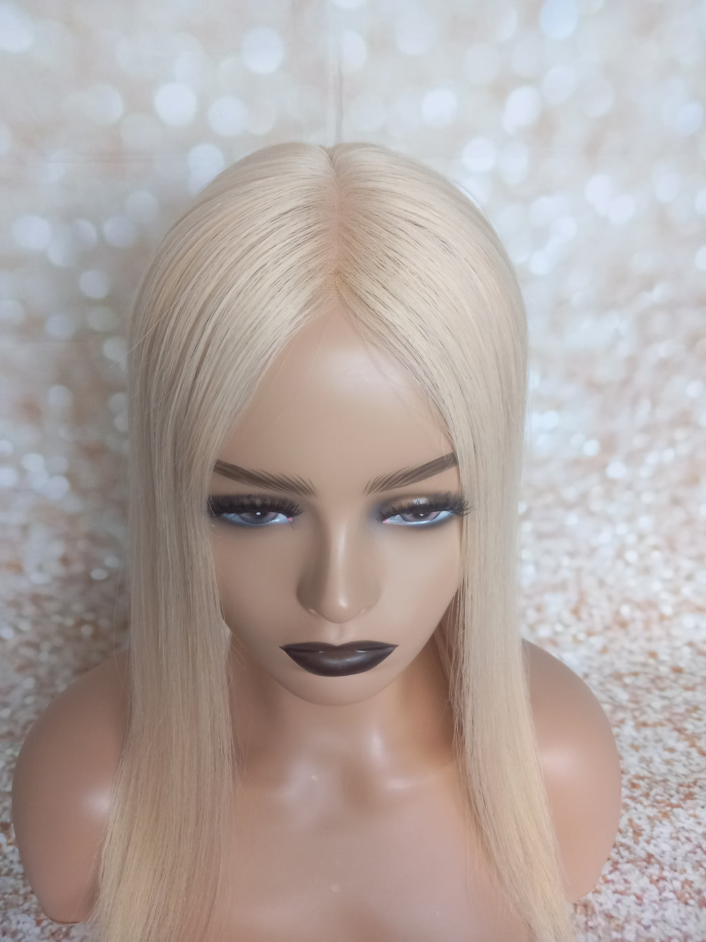 Ready to ship -Bella quality human hair topper, silk and weft base, lace front, 16 inches long, creme