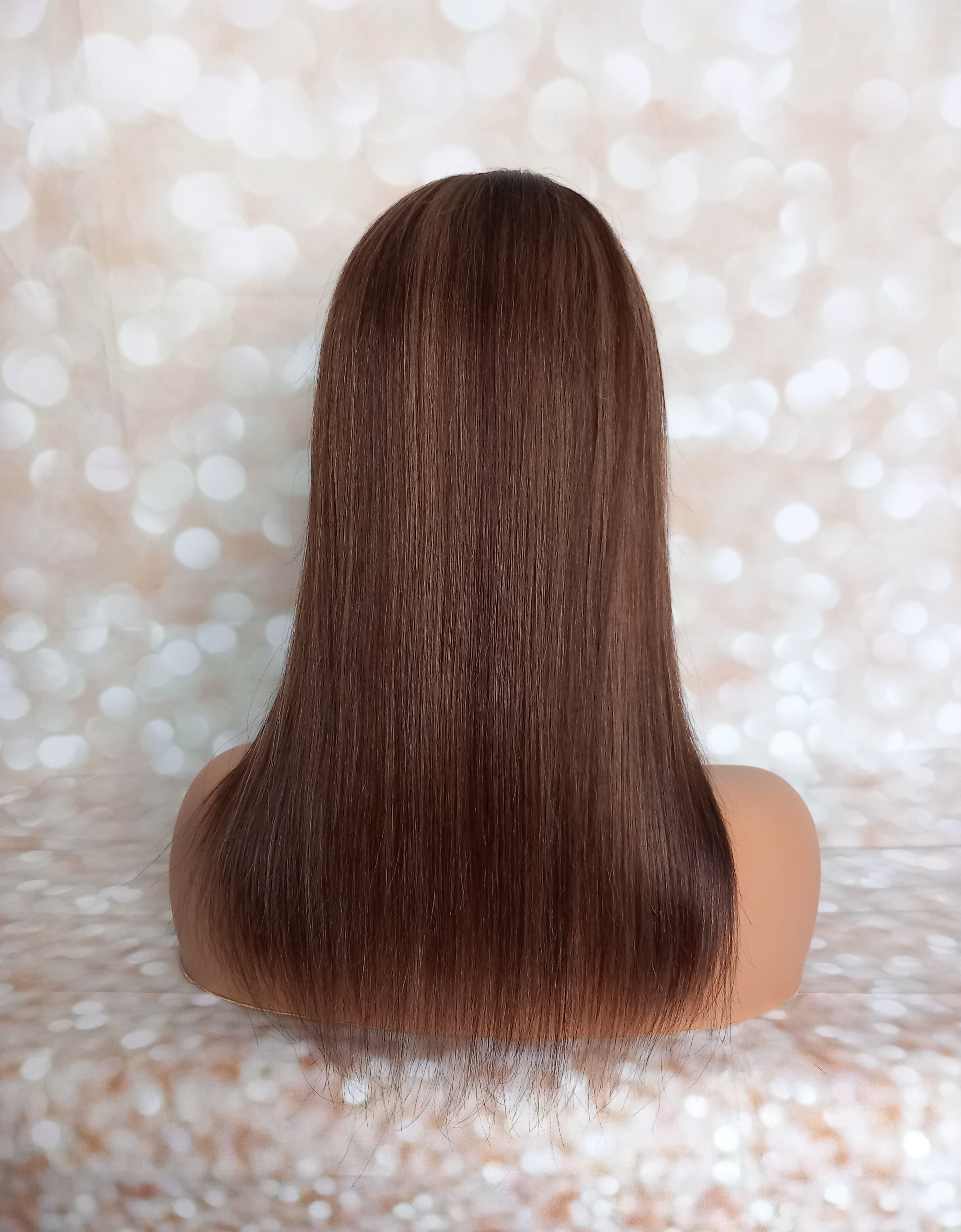 Ready to ship - Bella quality human hair topper, silk and weft base, lace front, 16 inches long, mocha balayage