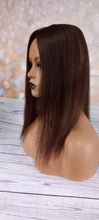 Load image into Gallery viewer, Immediate despatch- Silk base topper, European human hair, scalp effect, realistic part, darkest brown mix