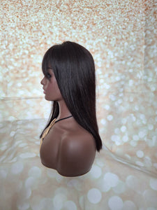 Ready to ship-lace base natural black human hair topper, fringe, bangs