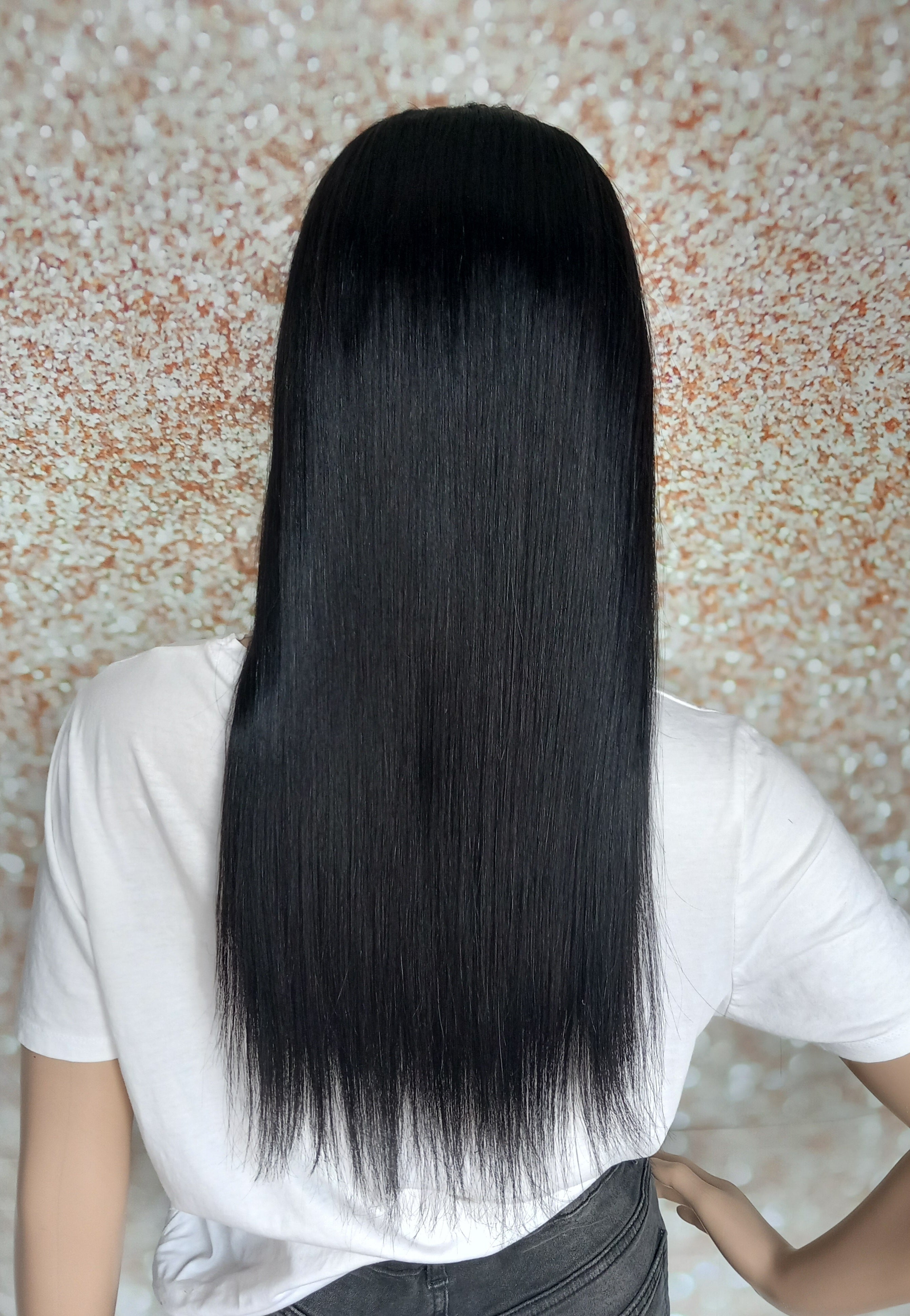 Ready to ship, Vibe U part wig, Glossy black, 18 inches long, Medium size