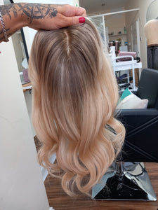 Ready to ship- Silk base topper , ash blonde/ light blonde with light balayage root, 5x6 inch, 16 inches long