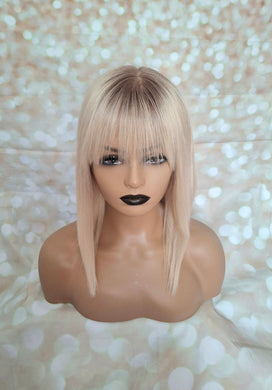 Ready to ship- Silk base lace front wig, medical, hair loss, high quality, realistic, lightest blonde, fringe, Medium