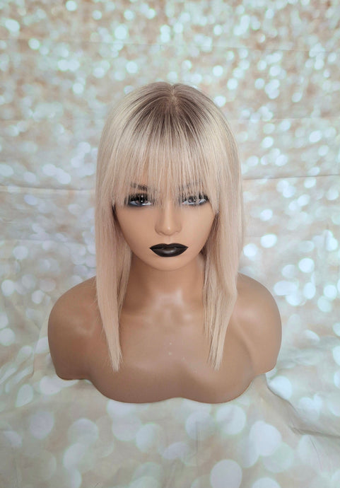 Ready to ship- Silk base lace front wig, medical, hair loss, high quality, realistic, lightest blonde, fringe, Medium