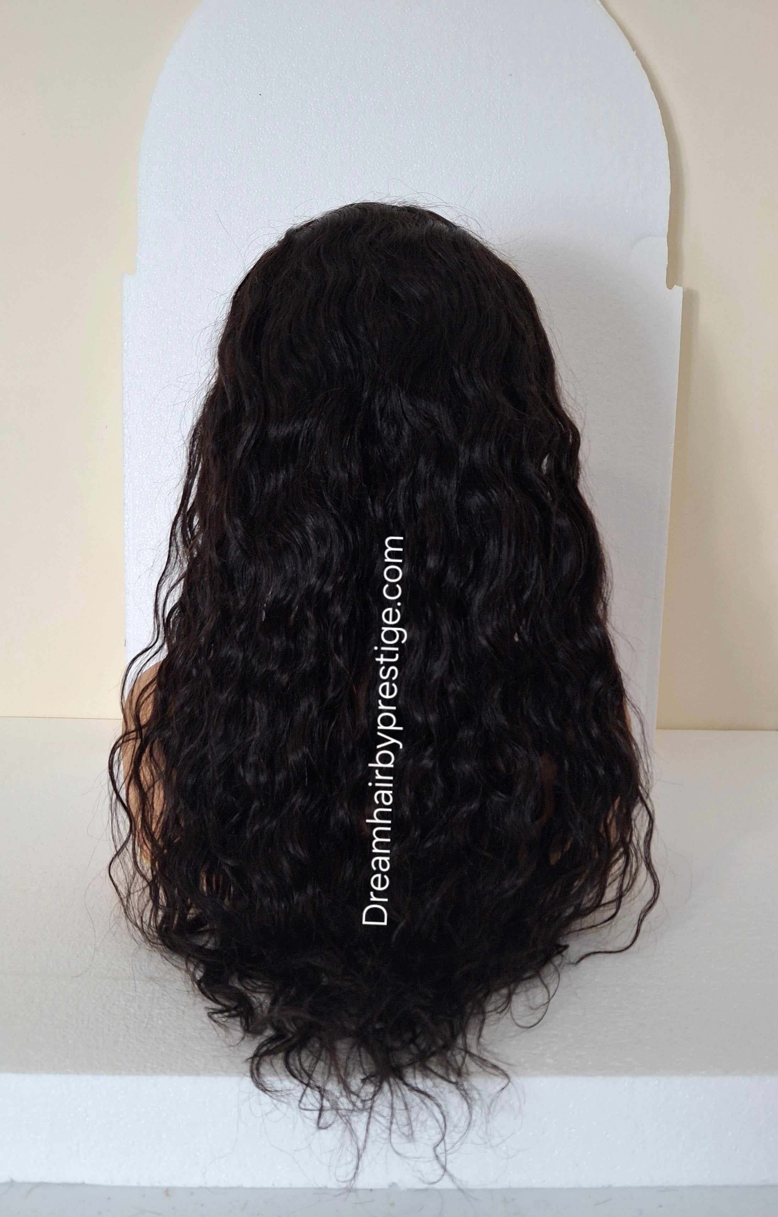 Vibe Human hair headband wig, band fall, soft black water wave 22 inches long, wavy, curly