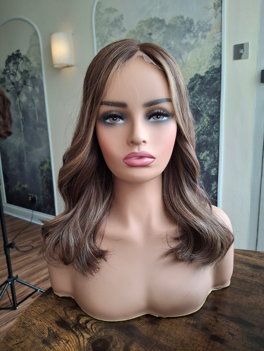 Ready to ship - Callie human hair topper, lace and weft base, lace front, 14 inches long, #4/18- spiced coffee